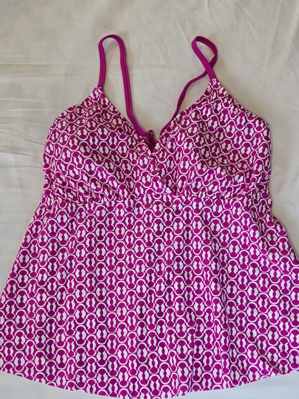 Kona Sol Fuchsia Pink Patterned Swim Tankini Top. Size L. 12/14. NWT